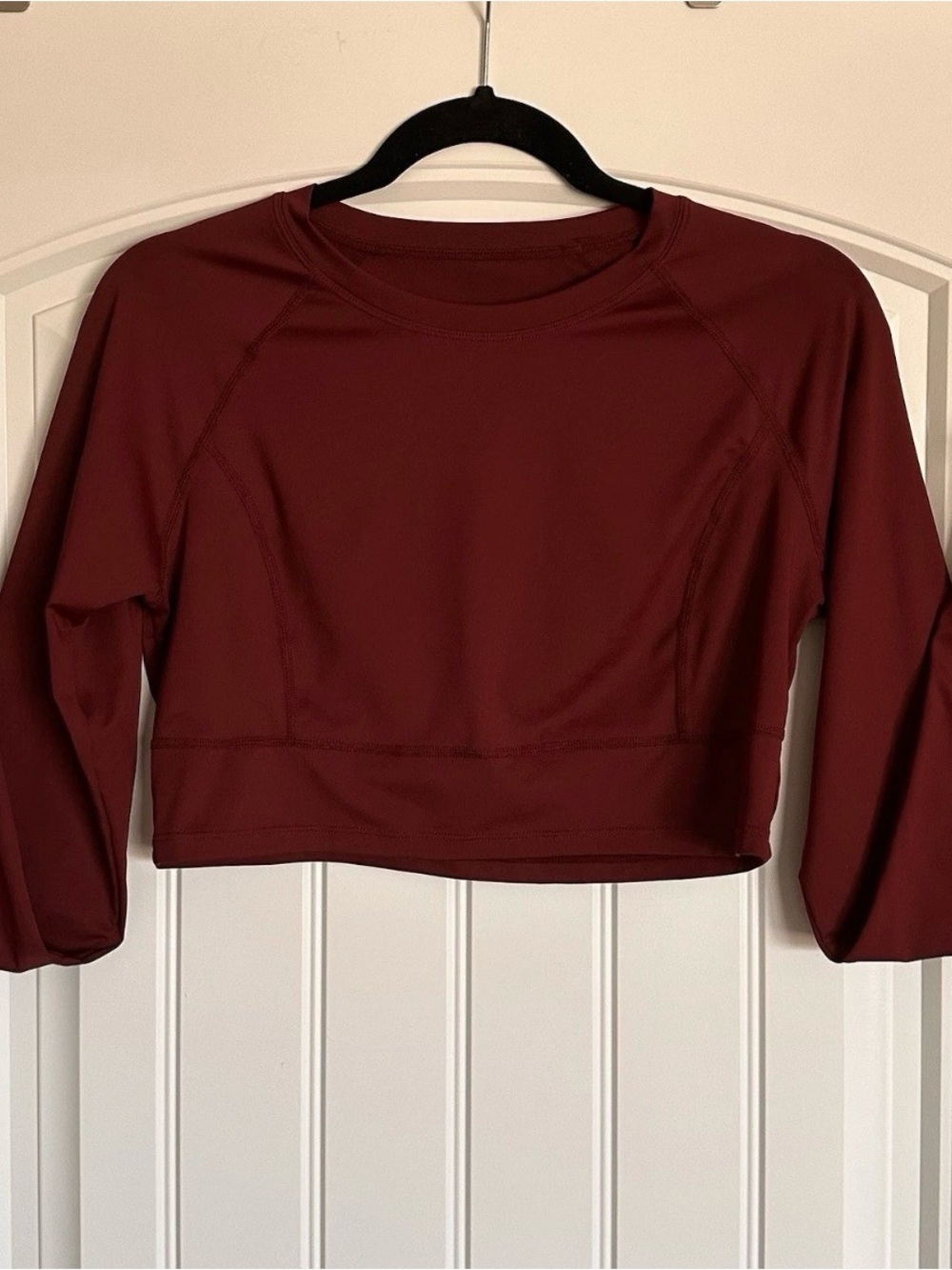 HALARA Burgundy Long-Sleeve Cropped Crewneck Top